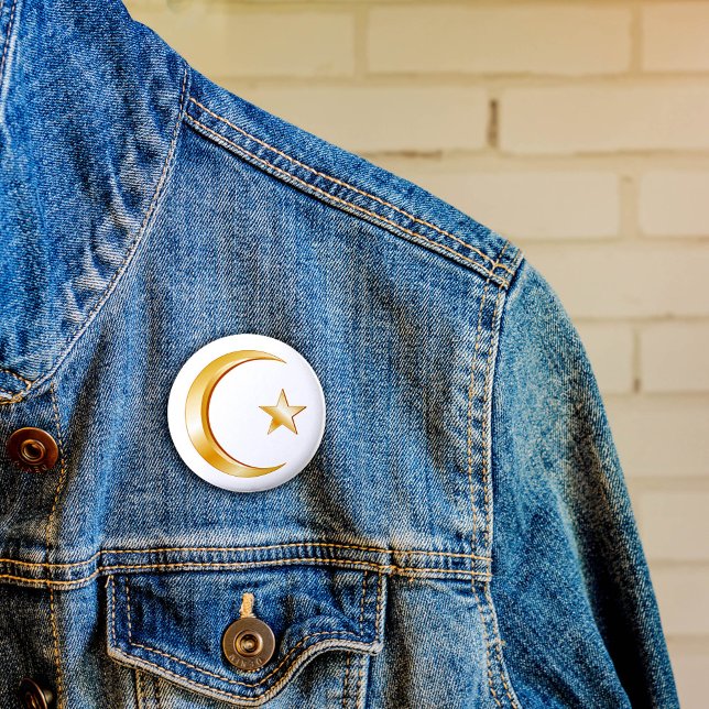 Islam Symbol Knapp (Golden crescent and star of Islam button.)
