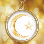 Islam Symbol Necklace Guld Plats Guldpläterat Halsband<br><div class="desc">Måne och stjärna är en symbol för islam. ***Observera att guld färg på teckningar inte är metalliska.*** Fler produkter med den här designen finns i butikens islamkategori.</div>