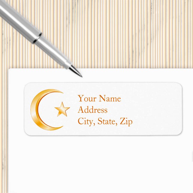 Islam Symbol Returadress Etikett (Crescent moon and star, symbol of Islam. Customize with your text. )