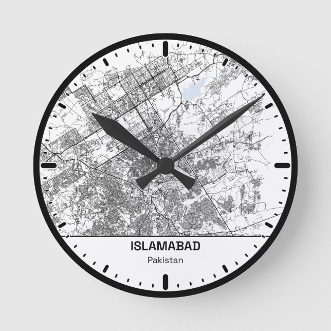 Islamabad Clock City Line Art Rund Klocka (Framsida)