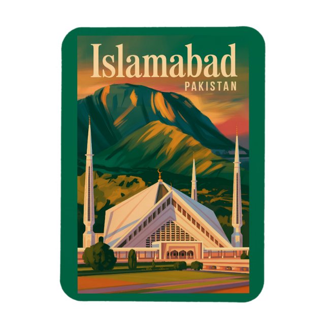 Islamabad Pakistan Faisal-moskén Illustration Magnet (Vertikal)