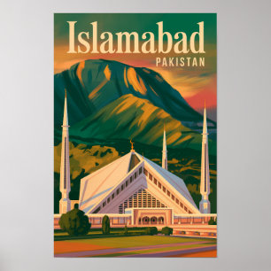 Islamabad Pakistan Faisal-moskén Illustration Poster