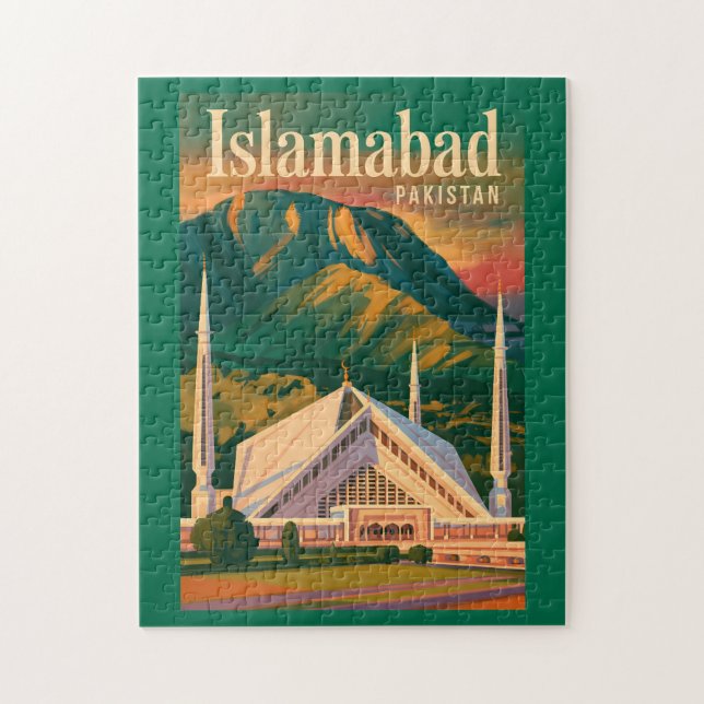 Islamabad Pakistan Faisal-moskén Illustration Pussel (Vertikal)
