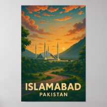Islamabad Pakistan Vintage Resemålningaffisch