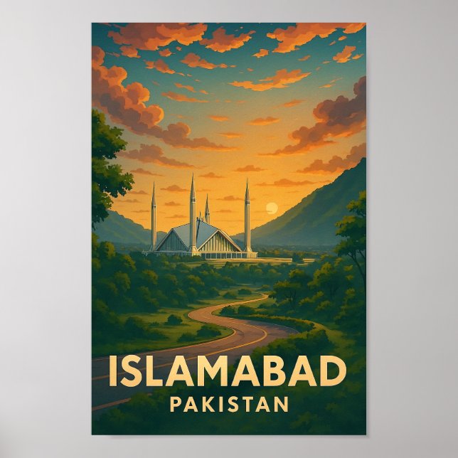 Islamabad Pakistan Vintage Resemålningaffisch Poster (Framsidan)