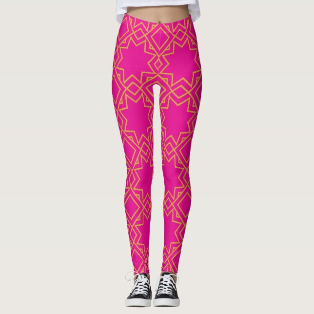 Islamic arab mönster bright rosa leggings (Framsida)