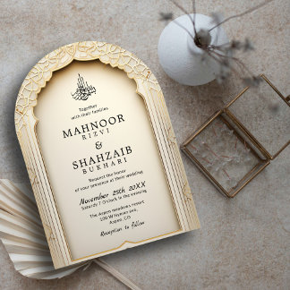 Islamic Arch Chic Elegant bröllop par Monogram Inbjudningar