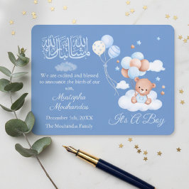 Islamic Baby Boy Birth Announcement Card Meddelande