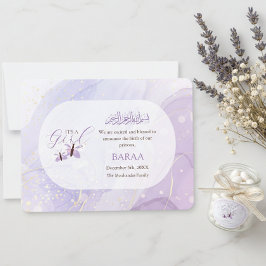 Islamic Baby Girl Aqeeqah Birth Announcement Card Meddelande