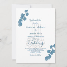 Islamic Bismillah Blue Eucalyptus Modern Bröllop Inbjudningar