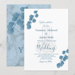 Islamic Bismillah Blue Eucalyptus Modern Bröllop Inbjudningar