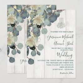 Islamic Bismillah Rustic Wood Blommigt Bröllop Inbjudningar