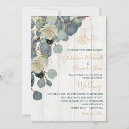 Islamic Bismillah Rustic Wood Blommigt Guld Bröllo Inbjudningar
