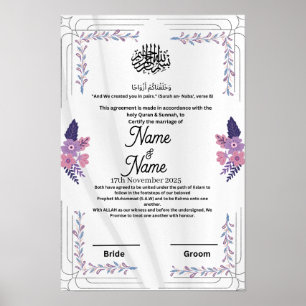 Islamic blommigt lila nikkah Certificate Poster