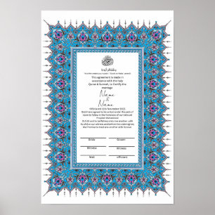 Islamic Blue gräns mönster Nikkah Certificate Poster