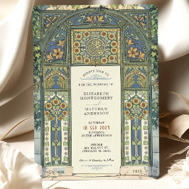 Islamic Bröllop Blue, Guld, Grönt Arch Inbjudningar