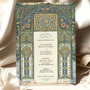 Islamic Bröllop Blue, Guld, Grönt Arch Inbjudningar