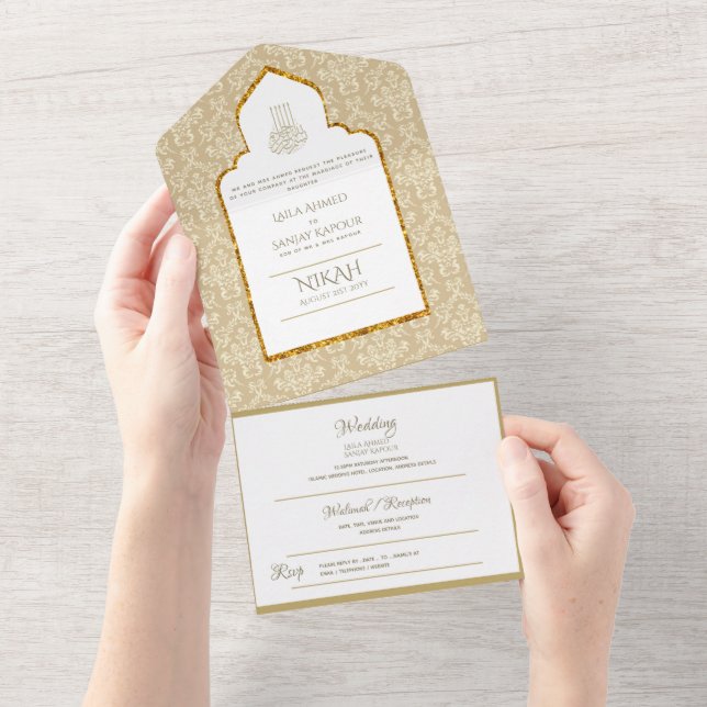 Islamic BRÖLLOP NIKAH WALLIMAH Guld Damask (Tearaway)