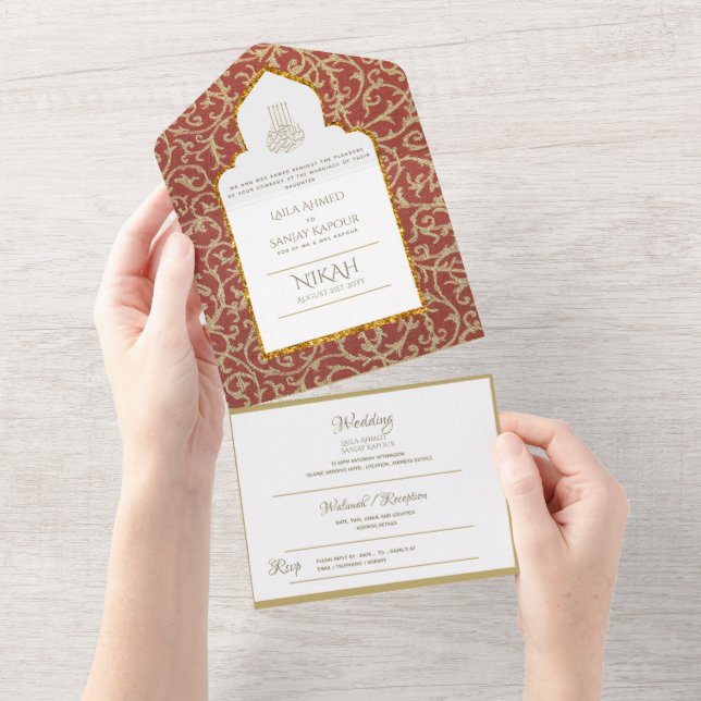 Islamic BRÖLLOP NIKAH WALLIMAH Guld Red Ornate (Avrivbar del)