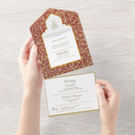 Islamic BRÖLLOP NIKAH WALLIMAH Guld Red Ornate