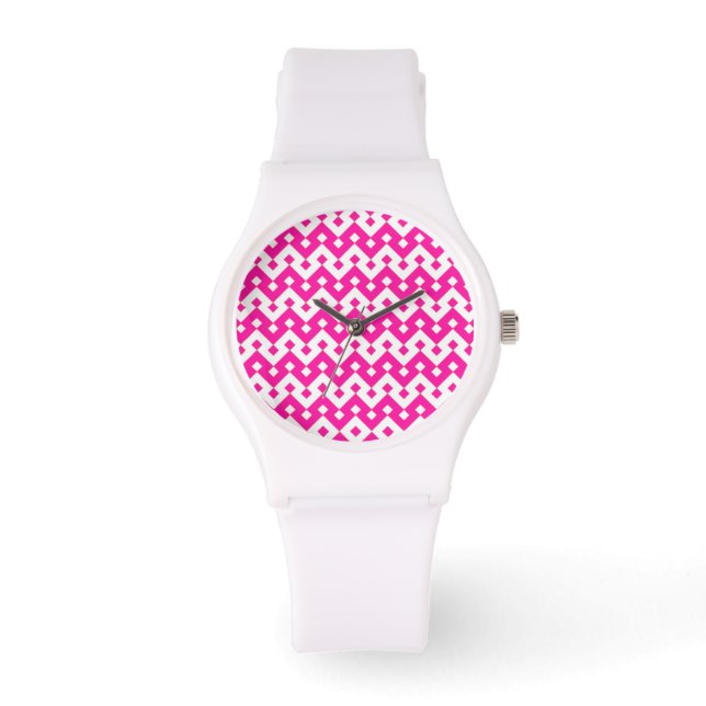 Islamic Candy Rosa and White Geometric Mönster Armbandsur (Framsida)
