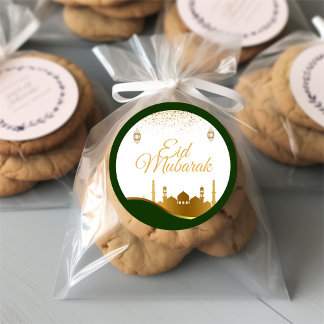 Islamic Eid Greeting Sticker – Gold Confetti Runt Klistermärke