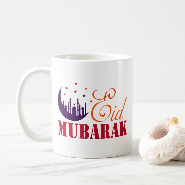 Islamic Eid Hälsning - Modern Eid Mubarak White Kaffemugg (Med munk)
