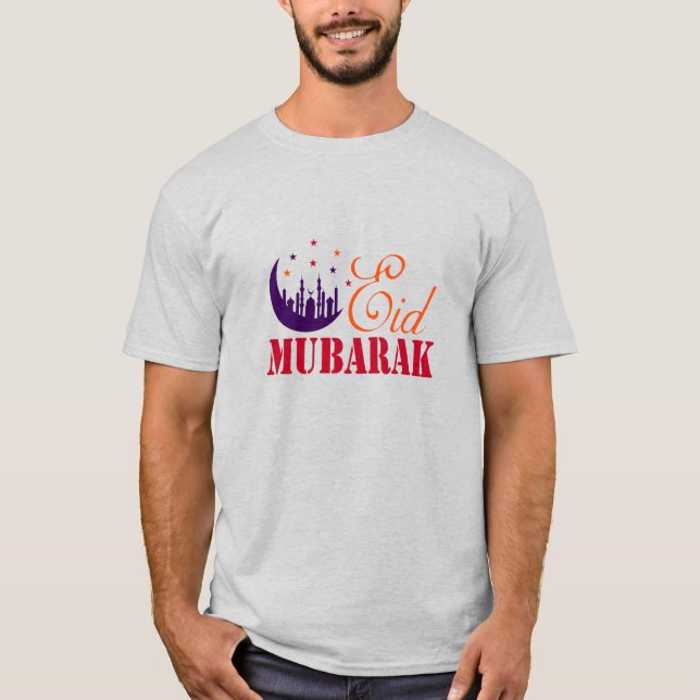 Islamic Eid Hälsning - Modern Eid Mubarak White T Shirt (Framsida)