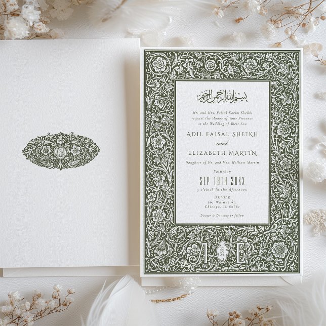 Islamic Elegance William Morris Inspired Bröllop Inbjudningar (Skapare uppladdad)