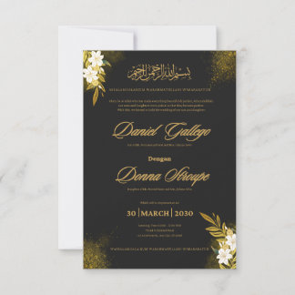 Islamic Elegant Black & Guld bröllopsinbjudan |