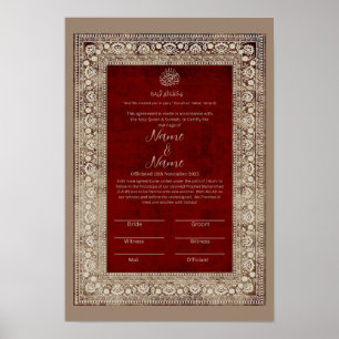 Islamic Elegant Red och guld Nikkah Certificate Poster