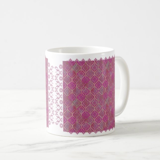 Islamic Geometric Guld Mönster på mjuk Rosa Kaffemugg (Framsida höger)