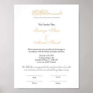 Islamic giftermål, Nikkah Certificate P Poster
