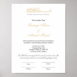 Islamic giftermål, Nikkah Certificate P Poster