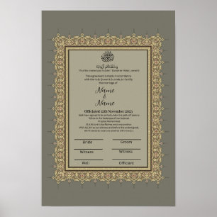 Islamic Grått blommigt gräns Nikkah Certificate Poster