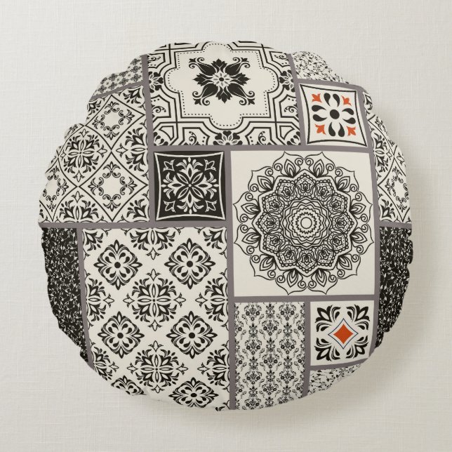 Islamic Majolica Pottery Tile Mönster Rund Kudde (Framsidan)