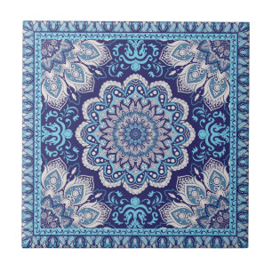 Islamic Mönster Blue Tones Ceramic Tile Kakelplatta