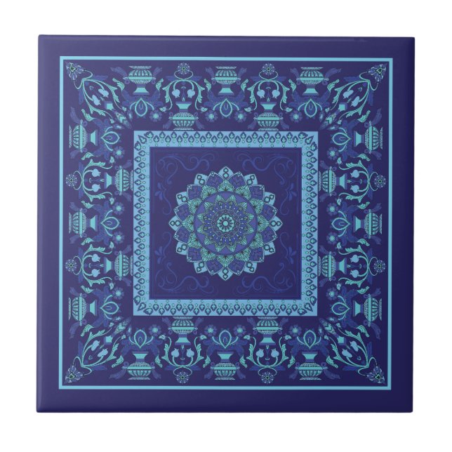 Islamic Mönster Blue Tones Ceramic Tile Kakelplatta (Framsidan)