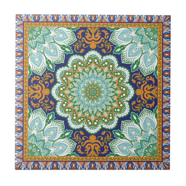 Islamic Mönster Orange, Blue, Grönt Ceramic Tile Kakelplatta (Framsidan)
