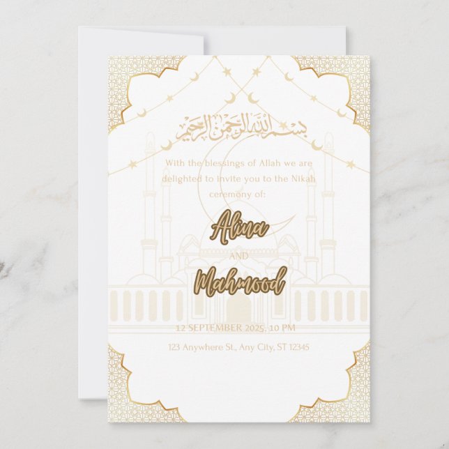Islamic Nikah Invitation Card Inbjudningar (Framsida)