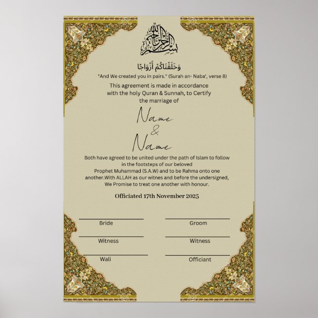 Islamic Nikkah Certificate Poster (Framsidan)