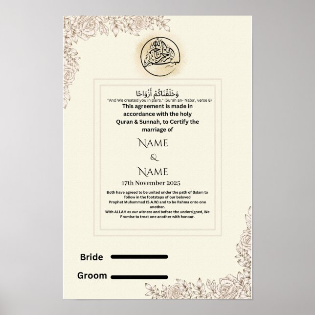 Islamic nikkah Certificate Poster (Framsidan)