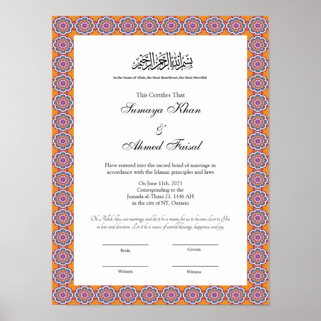 Islamic stil Islamic Giftermål Certificate Poster (Framsidan)