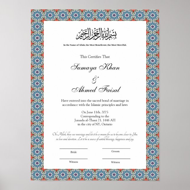 Islamic stil nikkah-certifikatet poster (Framsidan)