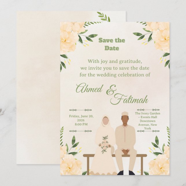 Islamic Wedding Save the Date | Modern Desing (Fram/baksida)