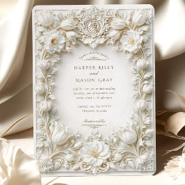 Islamic White Tulips Faux Embossed Inbjudningar