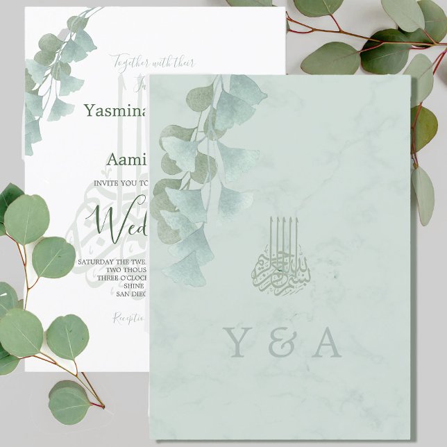 Islamisk Bismillah Eucalyptus Chic Modern Bröllop Inbjudningar (Skapare uppladdad)