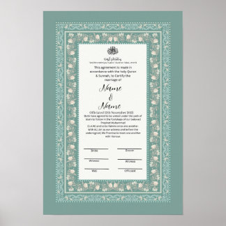 Islamisk blommigt Gräns Nikkah-certifikat Poster