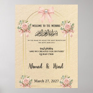 Islamisk bröllopsskylt med rosa båge och pärlor poster