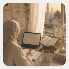 Islamisk Deen & Dunya Spiral-dekal Fyrkantigt Klistermärke